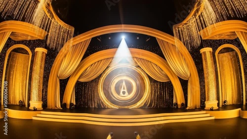 Golden Awards Ceremony Stage:  Dramatic Setup, Sparkling Lights, Elegant Design