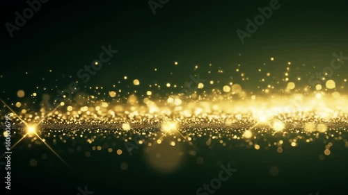 Golden Glittering Particles Flowing on Dark Background - Abstract Elegance