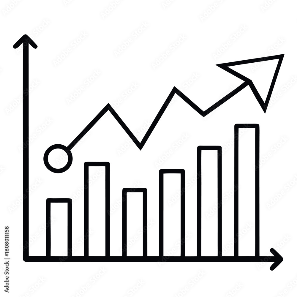 Obraz premium Art of bar graph showing upward trend with arrow indicating growth