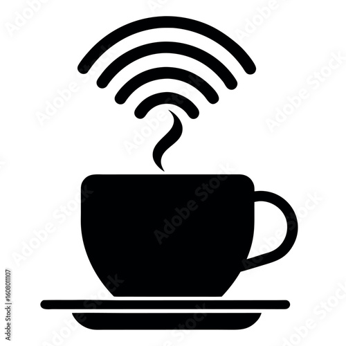 Art of hot coffee cup with wifi signal symbol isolated on white