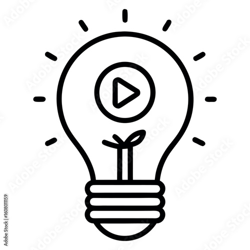 Art of a lightbulb icon with a play button symbolizes a video idea