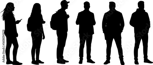 Silhouettes of Casual People in a Row
