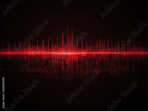 Red audio waveform graphic on black background