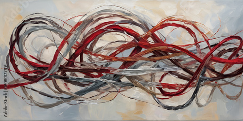 Abstract Swirls of Red and Grey Painting