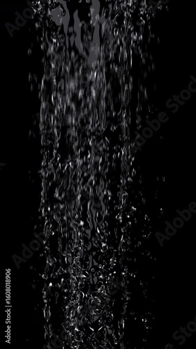 water falling water surface close-up with trapped air bubbles visible beneath. 3D animation.	
