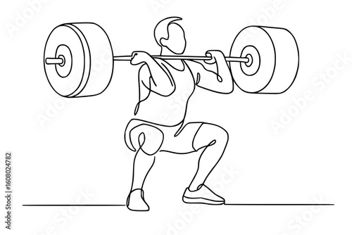 Continuous Line Art Illustration of a Man Weight Lifting with Dumbbells

