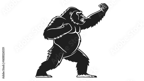Illustration of a black gorilla standing with raised fists in a defensive or aggressive posture stance