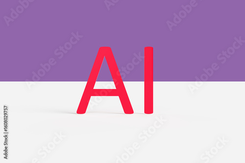 Artificial intelligence concept letters ai on purple background. 3d rendering illustration.