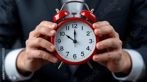 man has a red clock in his hands