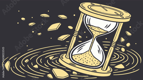 Broken hourglass time management concept illustration vector