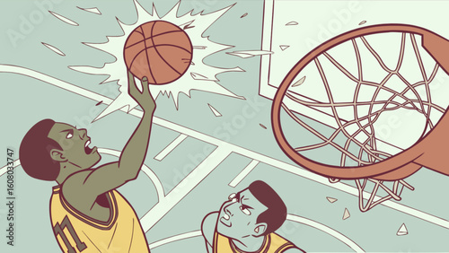Basketball slam dunk action illustration sports competition