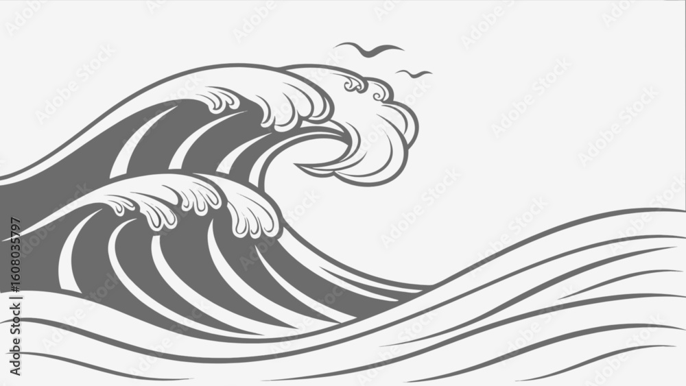 Naklejka premium Ocean waves illustration vector design sea wave art graphic