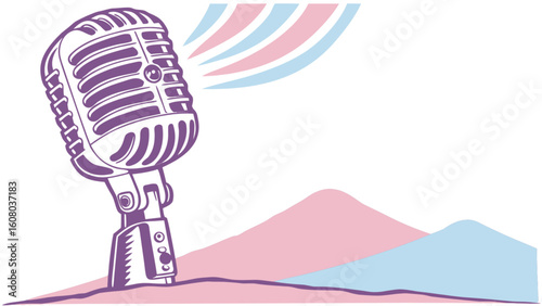 Vintage microphone podcasting studio audio recording equipment