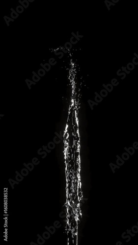 Closeup Fountain Water isolate on black color background. 3D Animation. vertical. 4K.