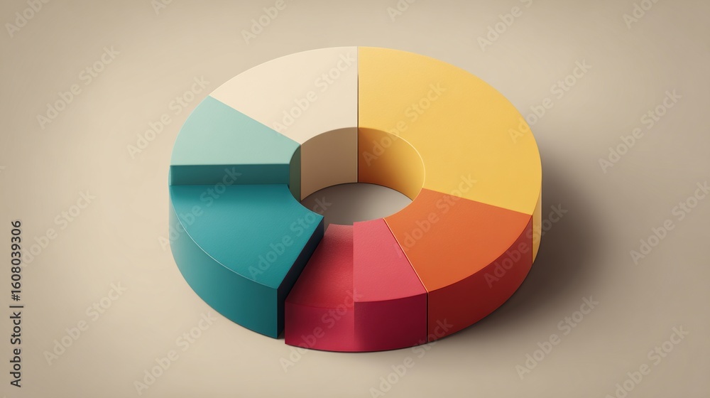 Fototapeta premium Colorful 3D donut-shaped pie chart with different sized sections