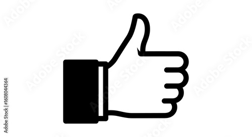 Black and White Thumbs Up Icon with Rounded Edges