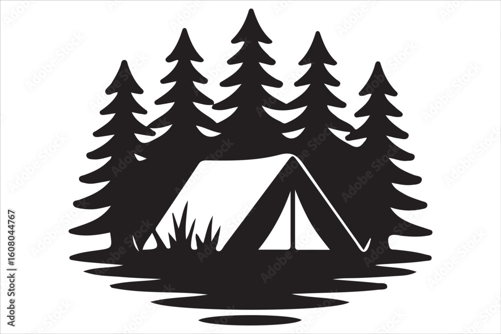 Obraz premium Camping Silhouette Vector Set – Adventure, Tent, and Outdoor Icons