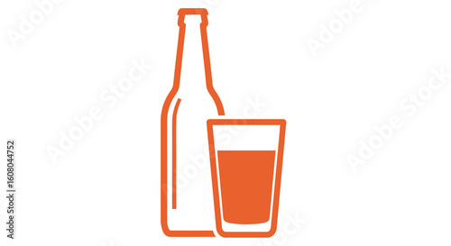 Simple orange icon of a beverage bottle and a filled pint glass. Minimalist graphic design for drinks and refreshments.