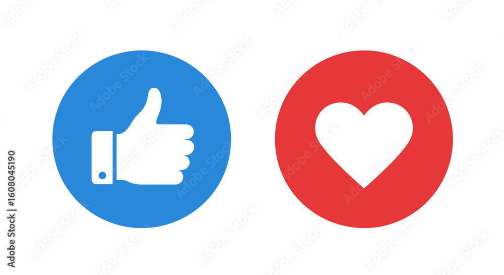 Fototapeta premium Blue Thumbs Up and Red Heart Icons for Social Media Engagement
