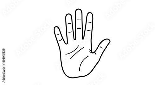 Detailed Line Drawing of an Open Human Hand, Palm Upward, Showing Fine Lines and Finger Details