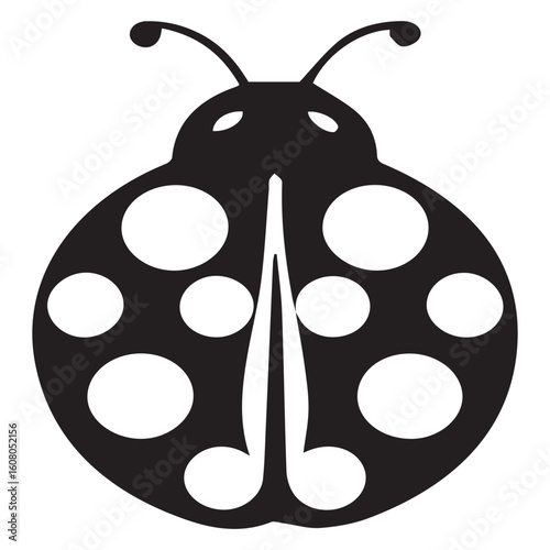 A minimalist black and white illustration of a ladybug isolated on white background, symbolizing luck, nature, and the delicate beauty of the insect world