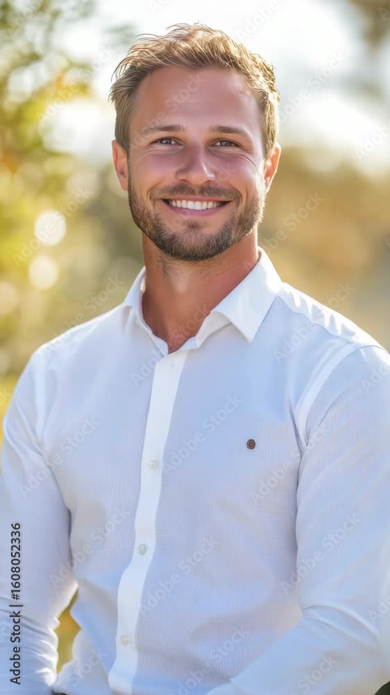 Businessman with beard wearing a buttoned shirt and sunglasses, outdoors on sunny day Businessman with beard wearing a buttoned shirt and sunglasses, outdoors on sunny day