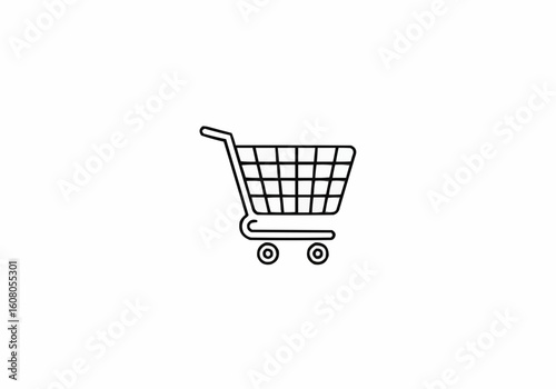 A simple line drawing of a shopping cart with a handle and two wheels on a white background image
