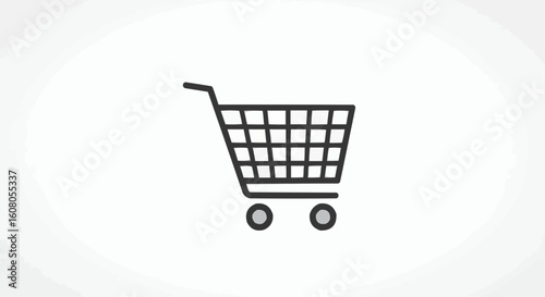 Illustration of a simple black shopping cart with wheels on a white background for online shopping