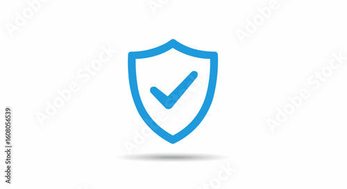 A blue shield with a check mark in the center symbolizing security and protection on a white background
