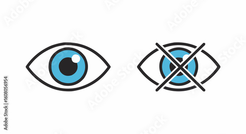 Two eye icons one showing visibility and the other showing invisibility with a cross over it symbol