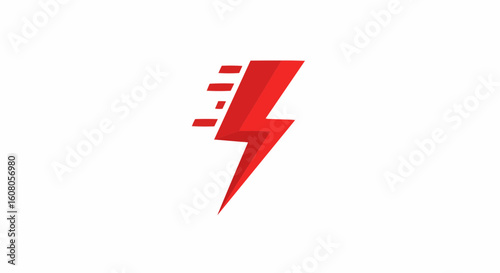 A striking red lightning bolt with speed lines suggesting rapid motion on a clean white background space