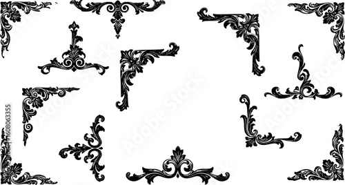 Vintage Ornamental Border and Frame Collection – Decorative Floral & Geometric Elements. Elegant corner embellishment design element