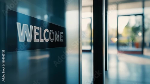 A professional welcome sign on a reception desk.
