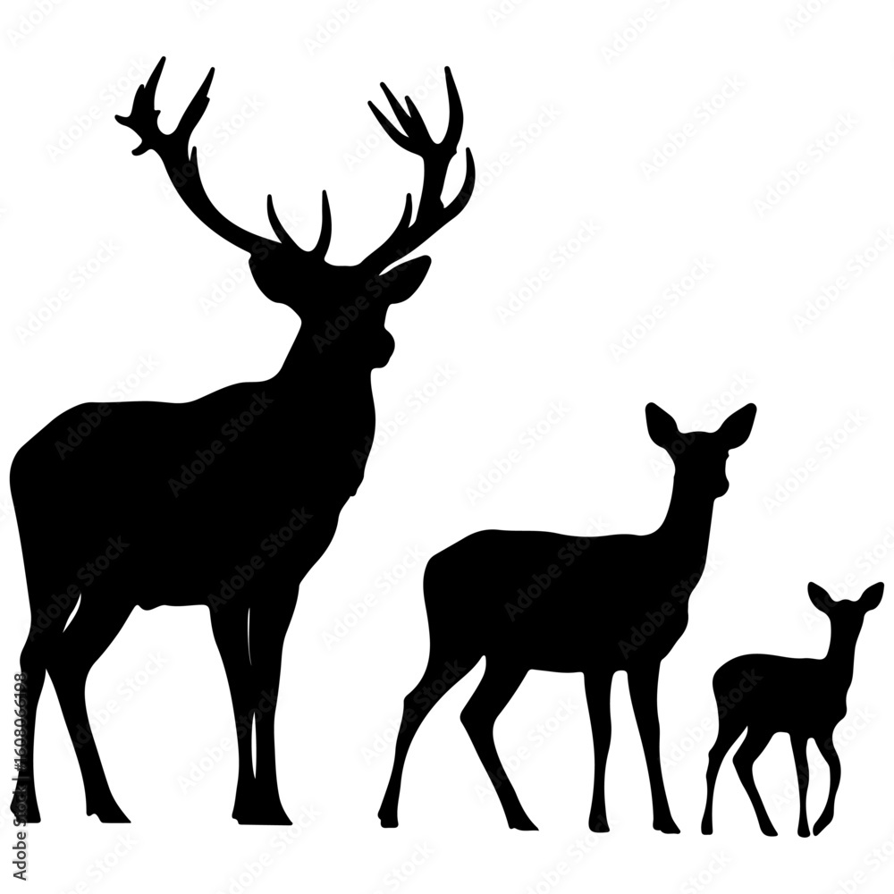 Naklejka premium Woodland Animals and Deer Silhouette Art