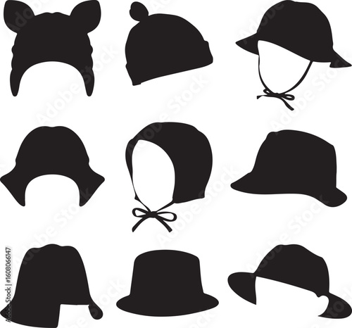 Assorted baby hats silhouettes bonnets beanies