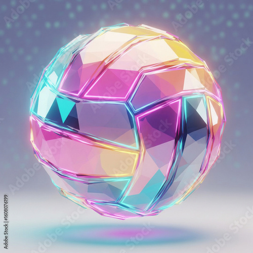 Volleyball in a vibrant, colorful geometric crystal design (generative ai)