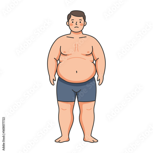 Shirtless man with high body fat, illustration for body composition and fitness awareness