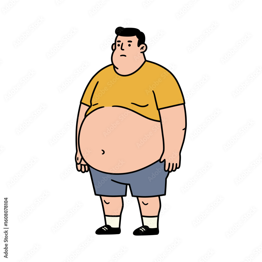 Fototapeta premium Man with large belly showing extreme body fat levels, used for medical and fitness concept