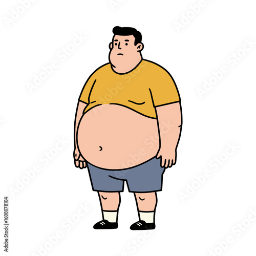 Man with large belly showing extreme body fat levels, used for medical and fitness concept