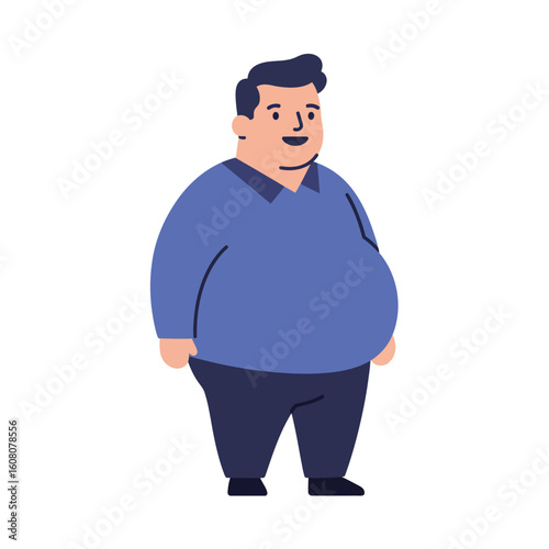 Male character with round body and visible fat, used in body awareness and health illustration