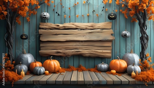 Halloween pumpkin display rustic setting festive decor autumn vibes eye-level view seasonal celebration