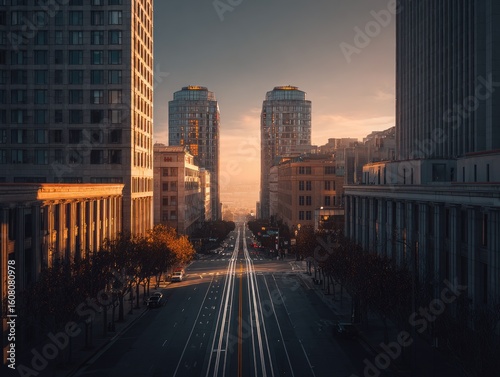 City street at sunrise