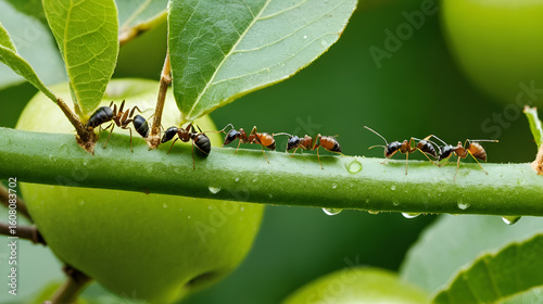 Technomyrmex ants tending scale insects on an apple tree, Albany, Western Australia