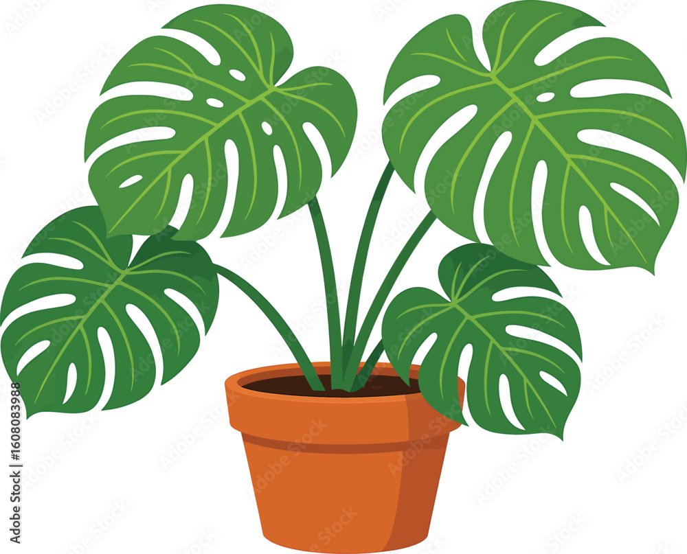 Fototapeta premium 🌿 FRESH & STYLISH! Beautiful vector of a Monstera plant in a terracotta pot—perfect for decor, eco-themes & lifestyle art. Download now and bring green vibes to your designs!