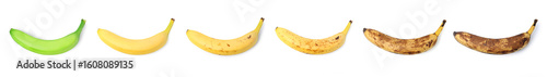 фотографія Banana fruits of different ripening stages on white background, set