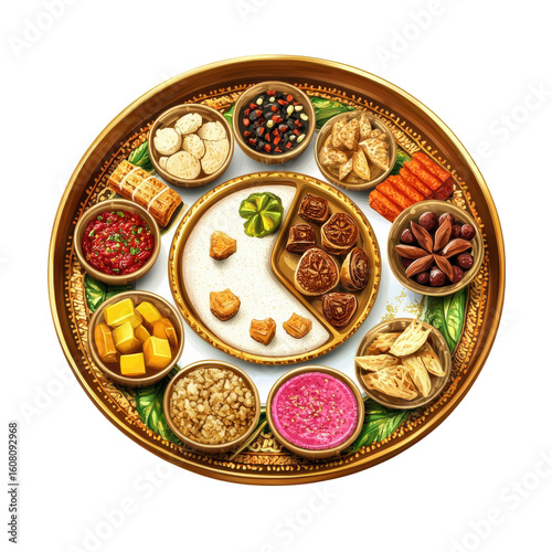 Traditional Indian Sweets and Snacks Platter with Colorful Variety and Rich Textures for Festive Celebrations on transparent background