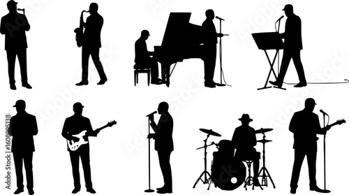 Set of musician silhouette vector illustration on isolated white background.
