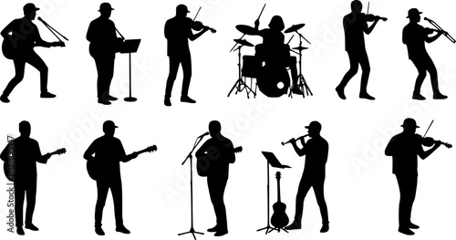 Set of musician silhouette vector illustration on isolated white background.
