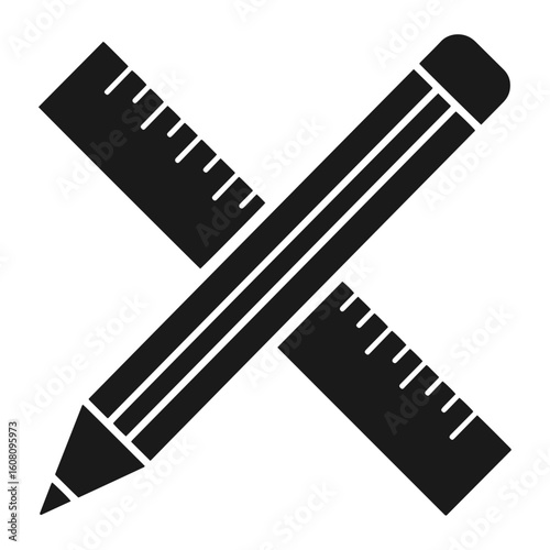 Vector art of a pencil and ruler crossed on white background.