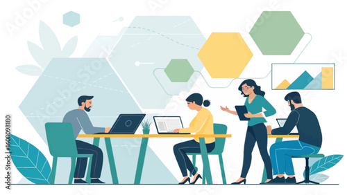 Teamwork in modern office: Diverse colleagues collaborate on project, ideal for business presentations.
